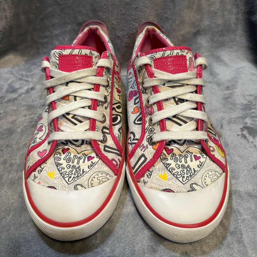 Y2K COACH Poppy Sneakers with Pink and White Graphics woman’s 10